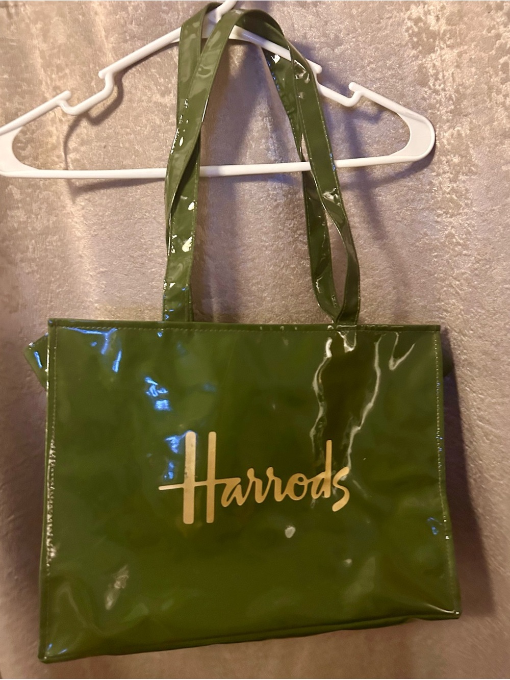 Harrods london Tote Bag Green Glossy Shopper Zip Preppy Indiesleaze Coquette - Picture 2 of 4